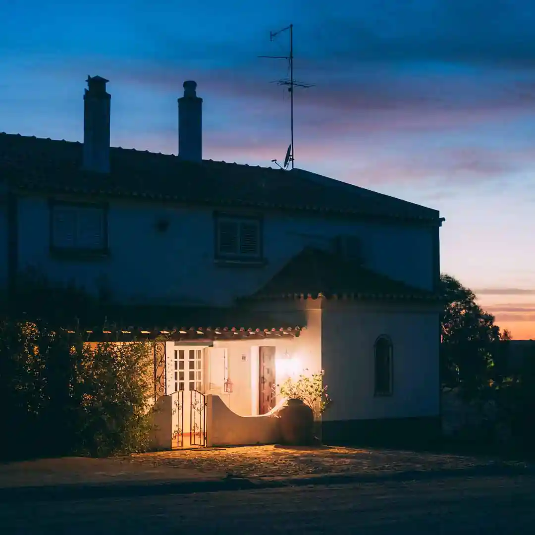 Bed and breakfast business at dusk.
